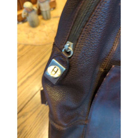 Vintage Cole Haan Backpack Dark Brown Pebbled Leather Bag - Picture 3 of 14